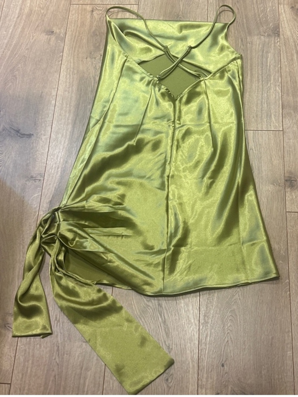 Anthropologie Moon River Olive Chartreuse Satin Cowl Neck Mini Dress NWT M - Picture 7 of 15